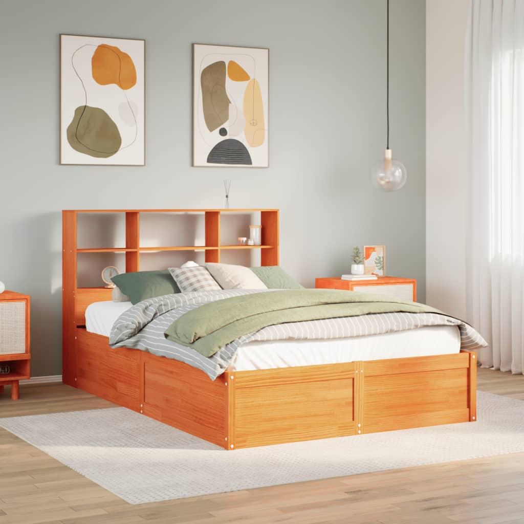 Bed Frame without Mattress Wax Brown Solid Wood Pine 150 cm 200 cm