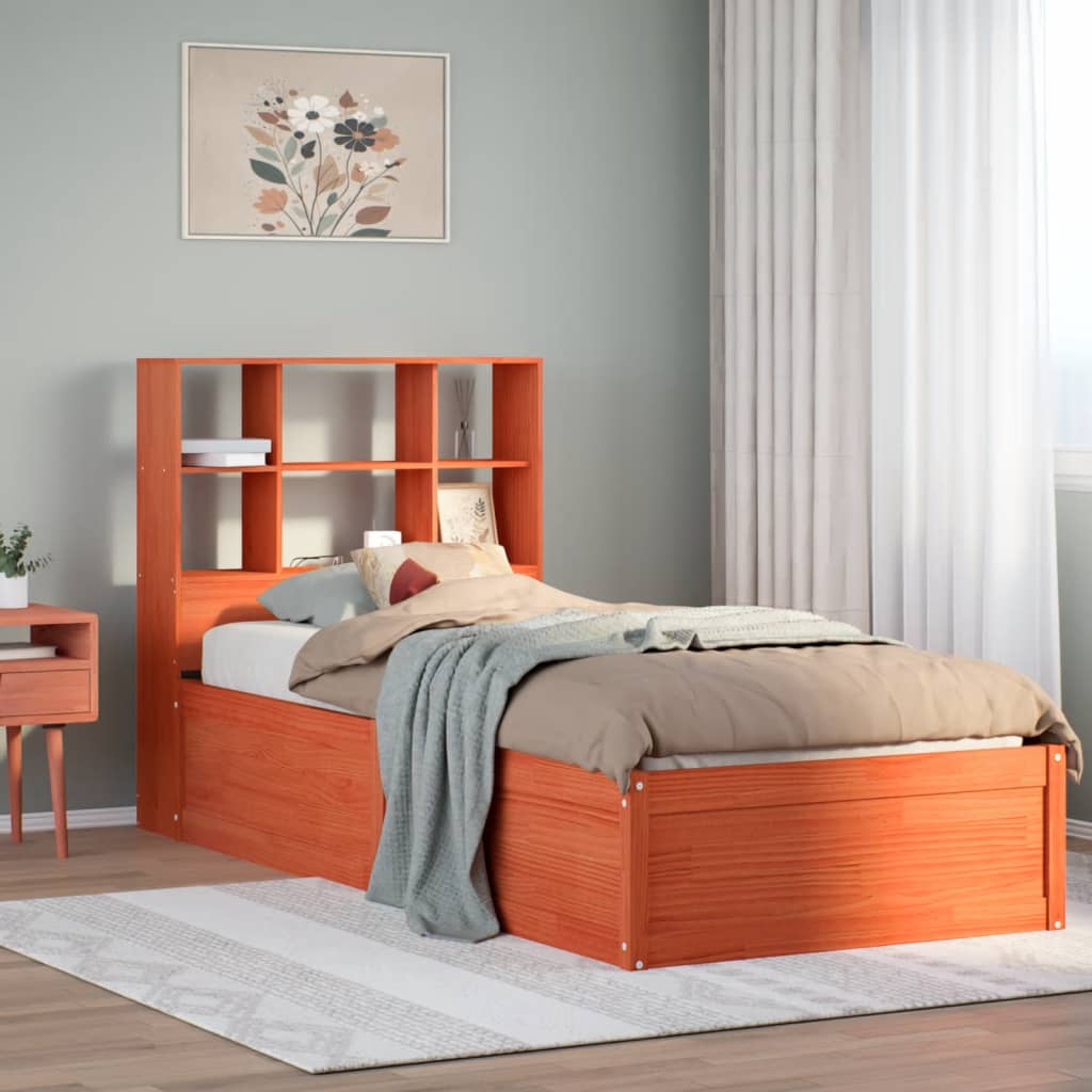 Bed Frame without Mattress Wax Brown Solid Wood Pine 75 cm 190 cm