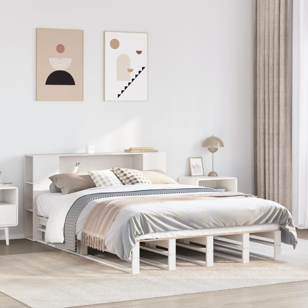 Bookcase Bed without Mattress Solid Wood White 135 cm 190 cm