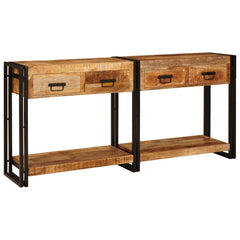 Console Tables 2 pcs Brown 161 x 33 x 75 cm 160 cm Solid rough mango wood