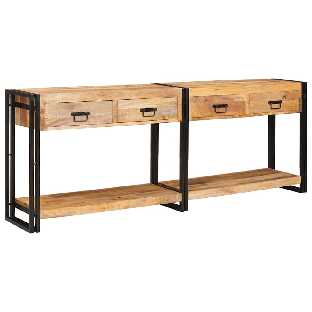 Console Tables 2 pcs Brown 161 x 33 x 75 cm 200 cm Solid rough mango wood