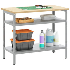 vidaXL Work Table with Shelf Grey and Beige 100 x 55 x 85 cm Steel 3