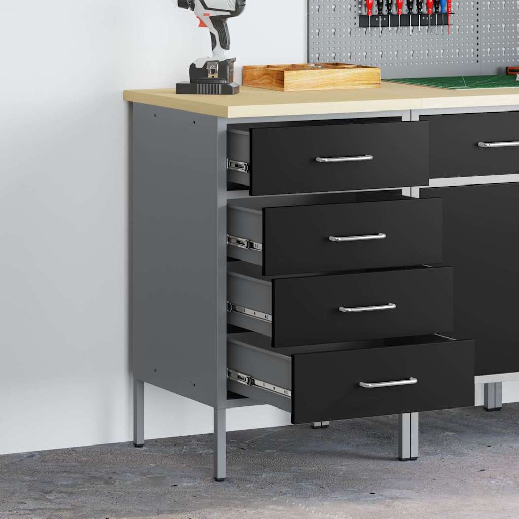 Work Bench with Drawer and Grey 50 x 55 x 85 cm Black with 4 drawers