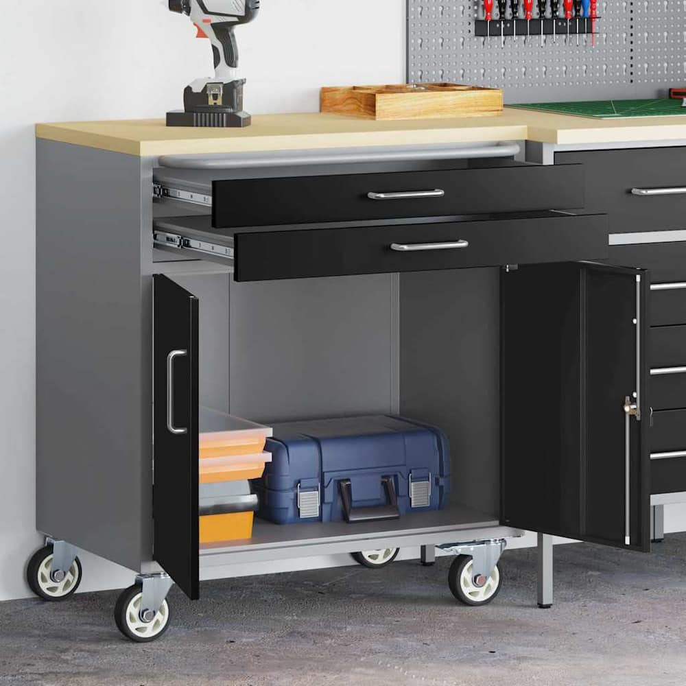 Trolley Rolling Workbench and Grey 75 x 45 x 85 cm Black with 2 drawers