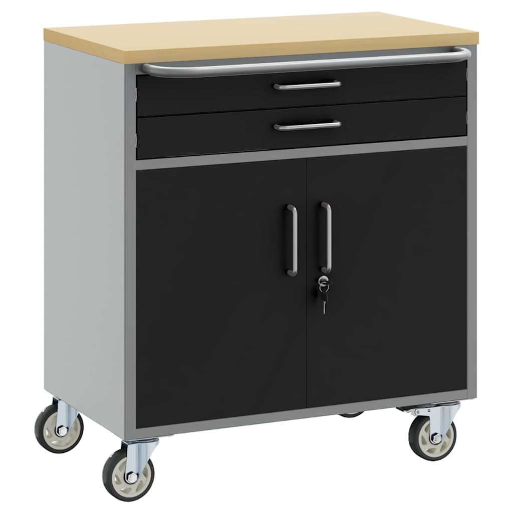 Trolley Rolling Workbench and Grey 75 x 45 x 85 cm Black with 2 drawers