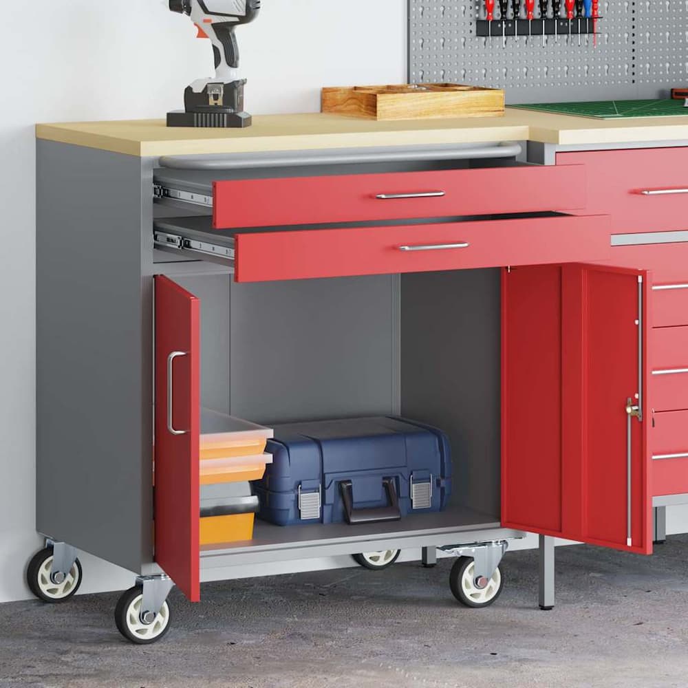 Trolley Rolling Workbench and Grey 75 x 45 x 85 cm Red with 2 drawers