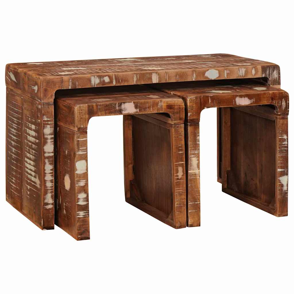 vidaXL Nesting Table 3 pcs Brown 82 x 40 x 46 cm Solid Reclaim Wood 1
