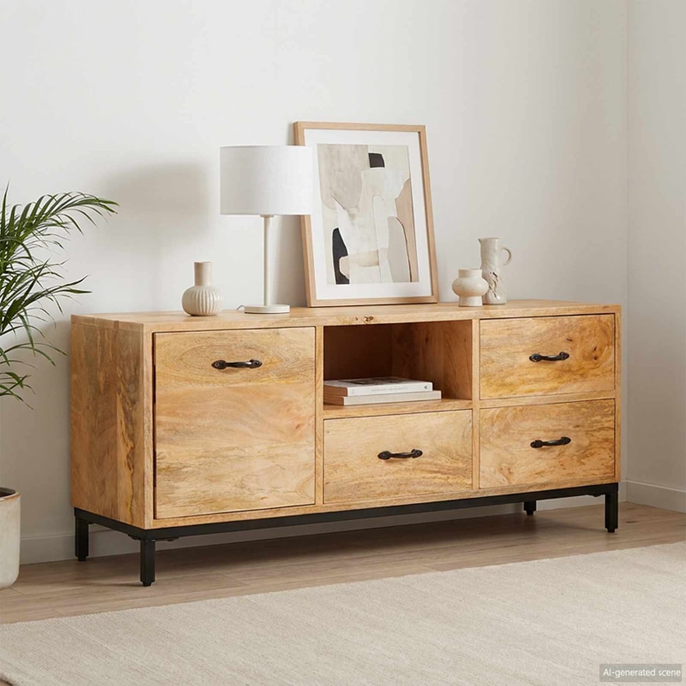vidaXL TV Stands with Drawer Brown 110 x 30 x46 cm Solid Mango Wood 1
