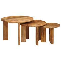 vidaXL Nesting Coffee Tables 3 pcs Brown Ø 54 x 40 cm Solid Mango Wood 1