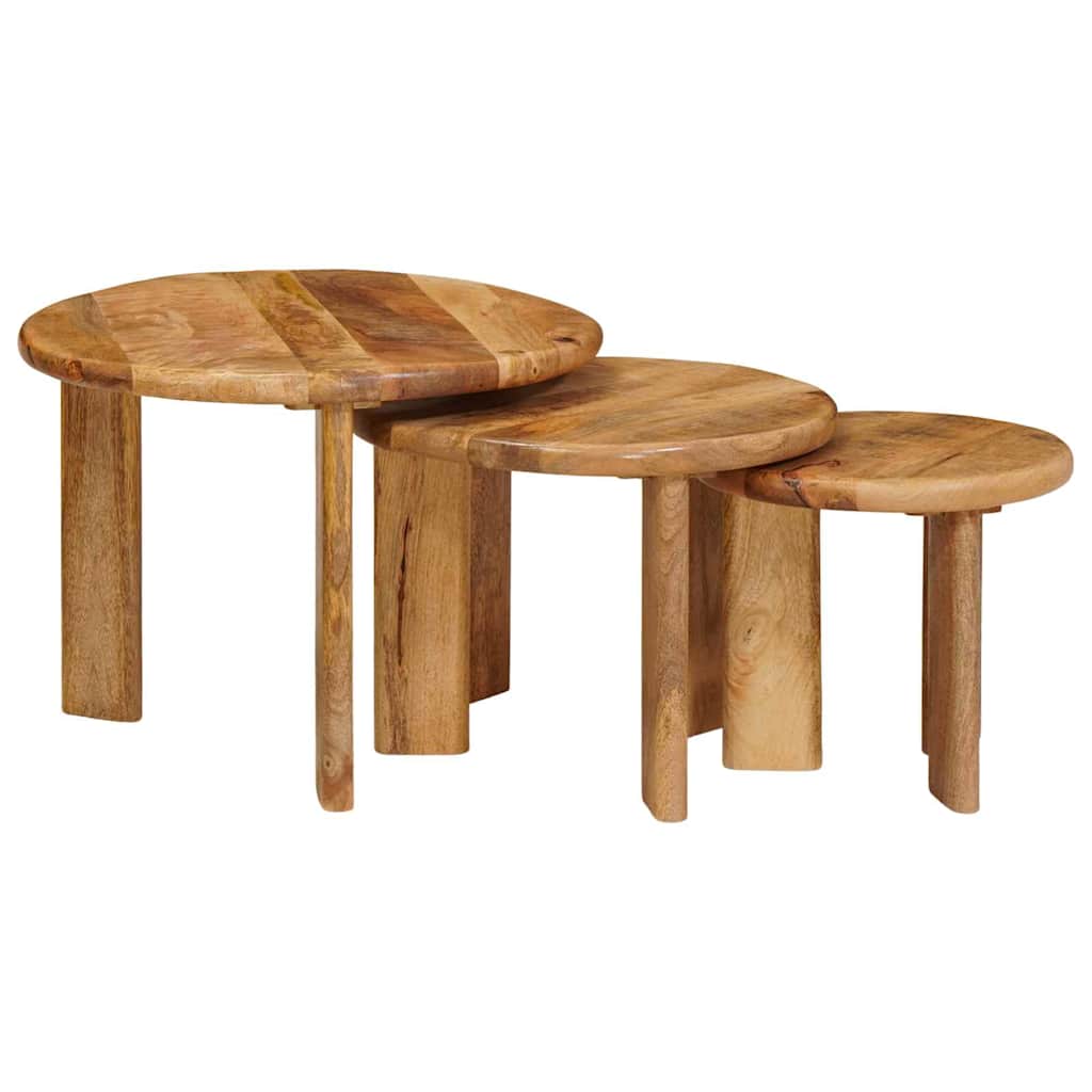 vidaXL Nesting Coffee Tables 3 pcs Brown Ø 54 x 40 cm Solid Mango Wood 3