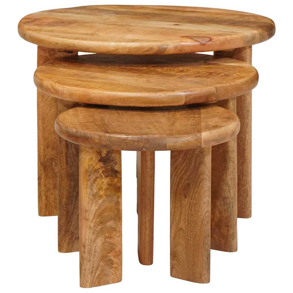 vidaXL Nesting Coffee Tables 3 pcs Brown Ø 54 x 40 cm Solid Mango Wood 4