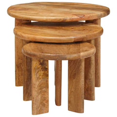 vidaXL Nesting Coffee Tables 3 pcs Brown Ø 54 x 40 cm Solid Mango Wood 4