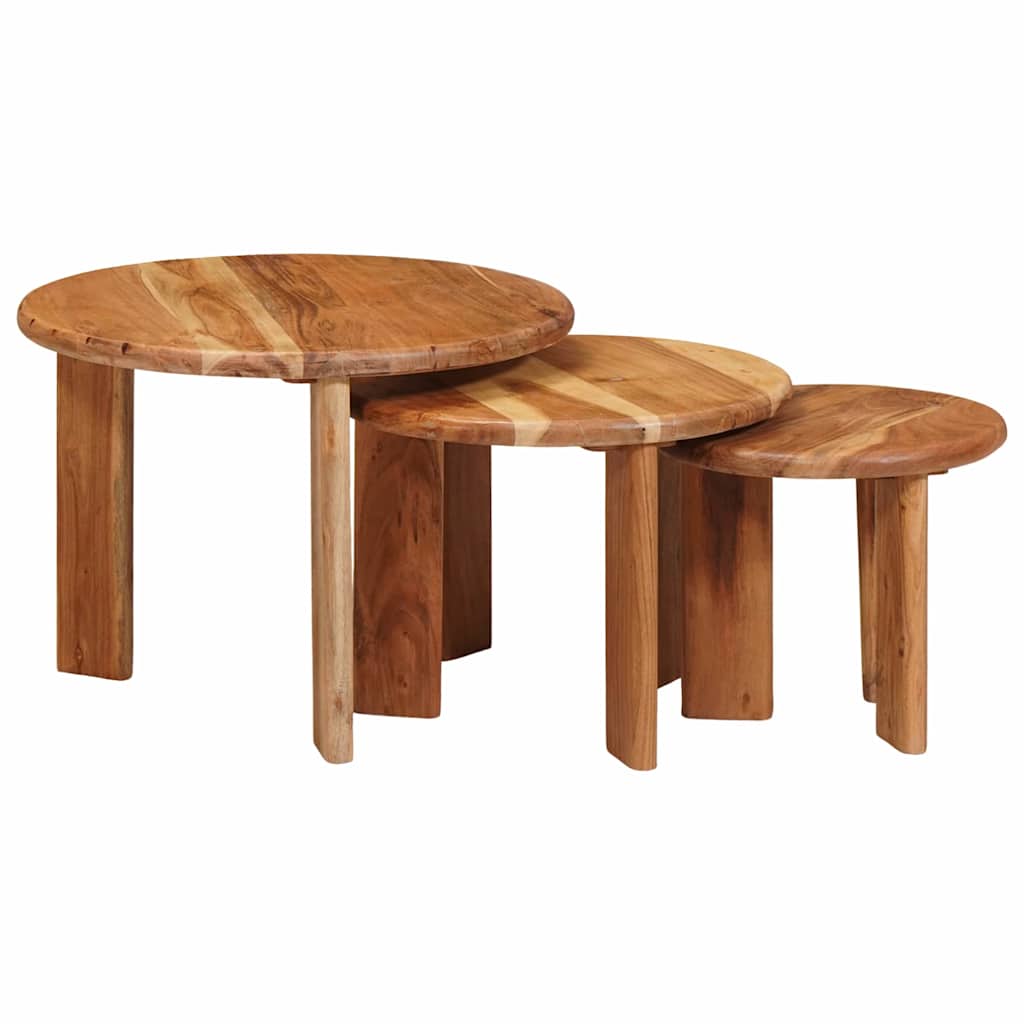 vidaXL Nesting Coffee Tables 3 pcs Brown Ø 54 x 40 cm 2