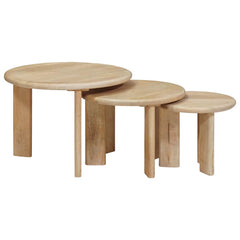 vidaXL Nesting Coffee Tables 3 pcs Black Ø 54 x 40 cm Solid Mango Wood 3