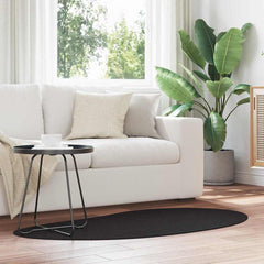 Carpet HUARTE 80 x 150 cm Polyester Oval-raindrop Black