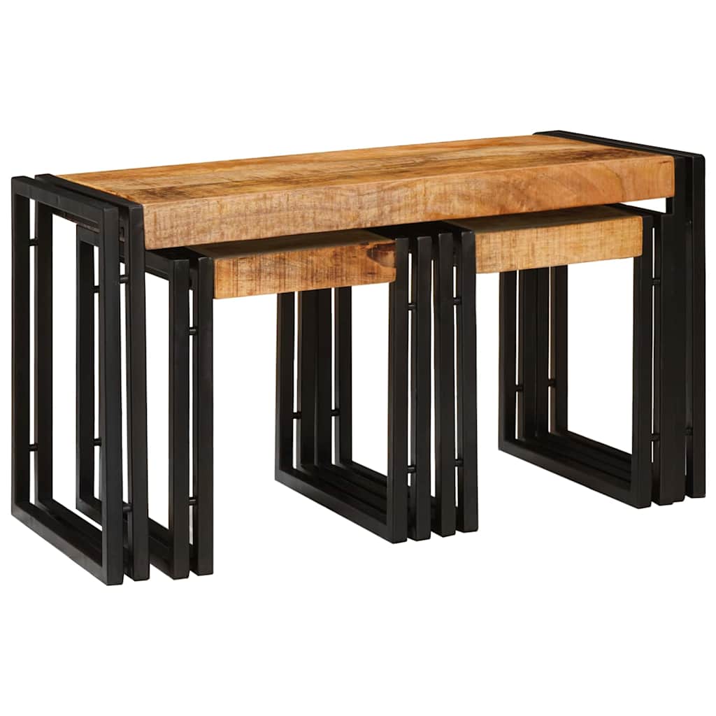 Nesting Table 3 pcs Brown and Black 50 x 40 x 45 cm Solid rough mango wood Large (82 cm) +2x medium