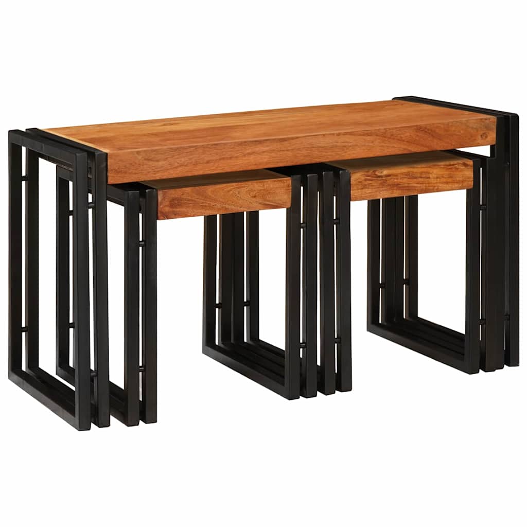 Nesting Table 3 pcs Brown and Black 50 x 40 x 45 cm Solid acacia wood Big (82 cm) +2x medium
