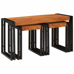 Nesting Table 3 pcs Brown and Black 50 x 40 x 45 cm Solid acacia wood Big (82 cm) +2x medium