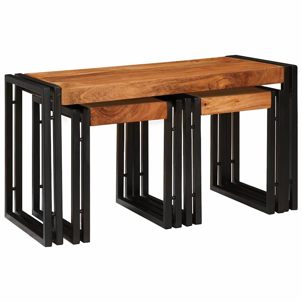 Nesting Table 3 pcs Brown and Black 50 x 40 x 45 cm Solid acacia wood Big (82 cm) +2x medium