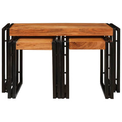 Nesting Table 3 pcs Brown and Black 50 x 40 x 45 cm Solid acacia wood Big (82 cm) +2x medium