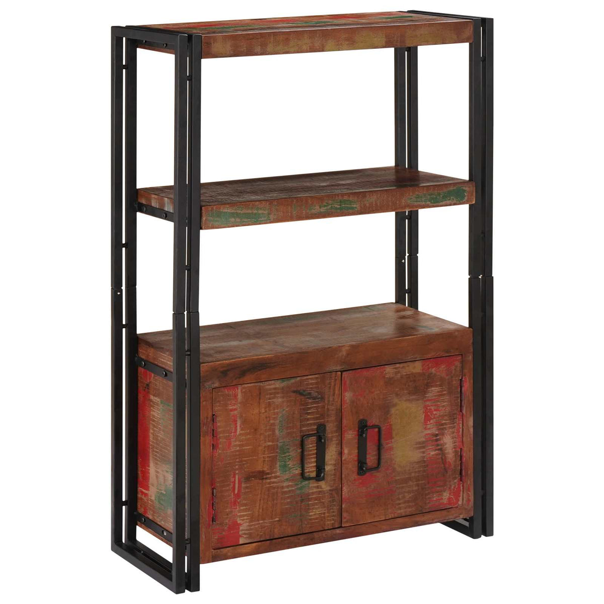 vidaXL Bookshelf with Doors Brown Solid Reclaimed Wood and Metal 2