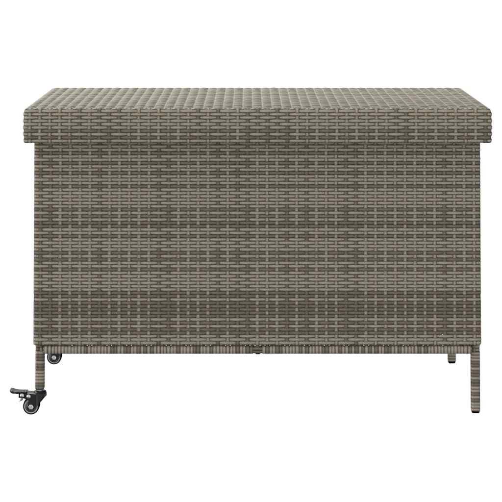 vidaXL Garden Storage Box with Wheels Grey 110x55x73 cm Poly Rattan 4