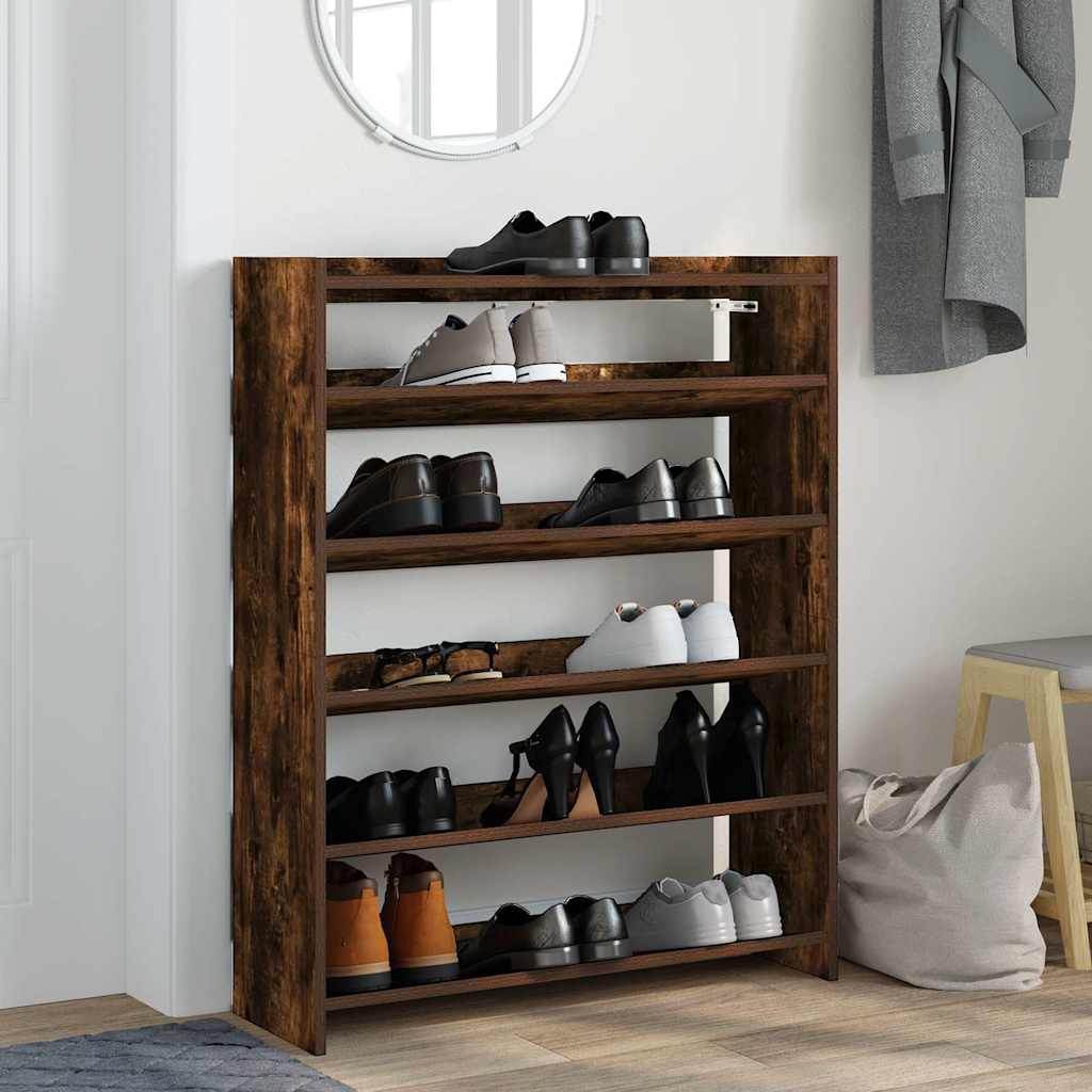 vidaXL Shoe Rack Smoked Oak 80x25x100 cm Engineered Wood 3