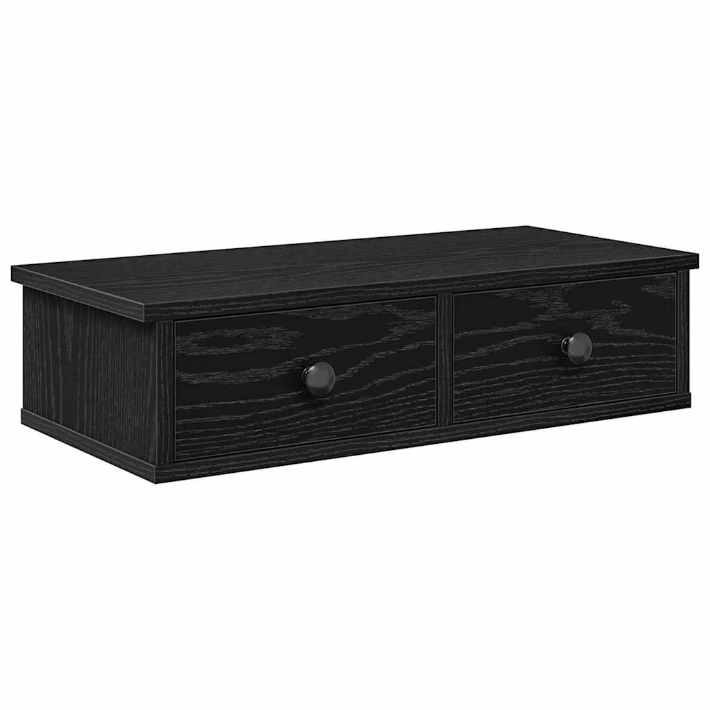 vidaXL Wall Shelf with Drawers Black 60x28x15 cm Engineered Wood 2