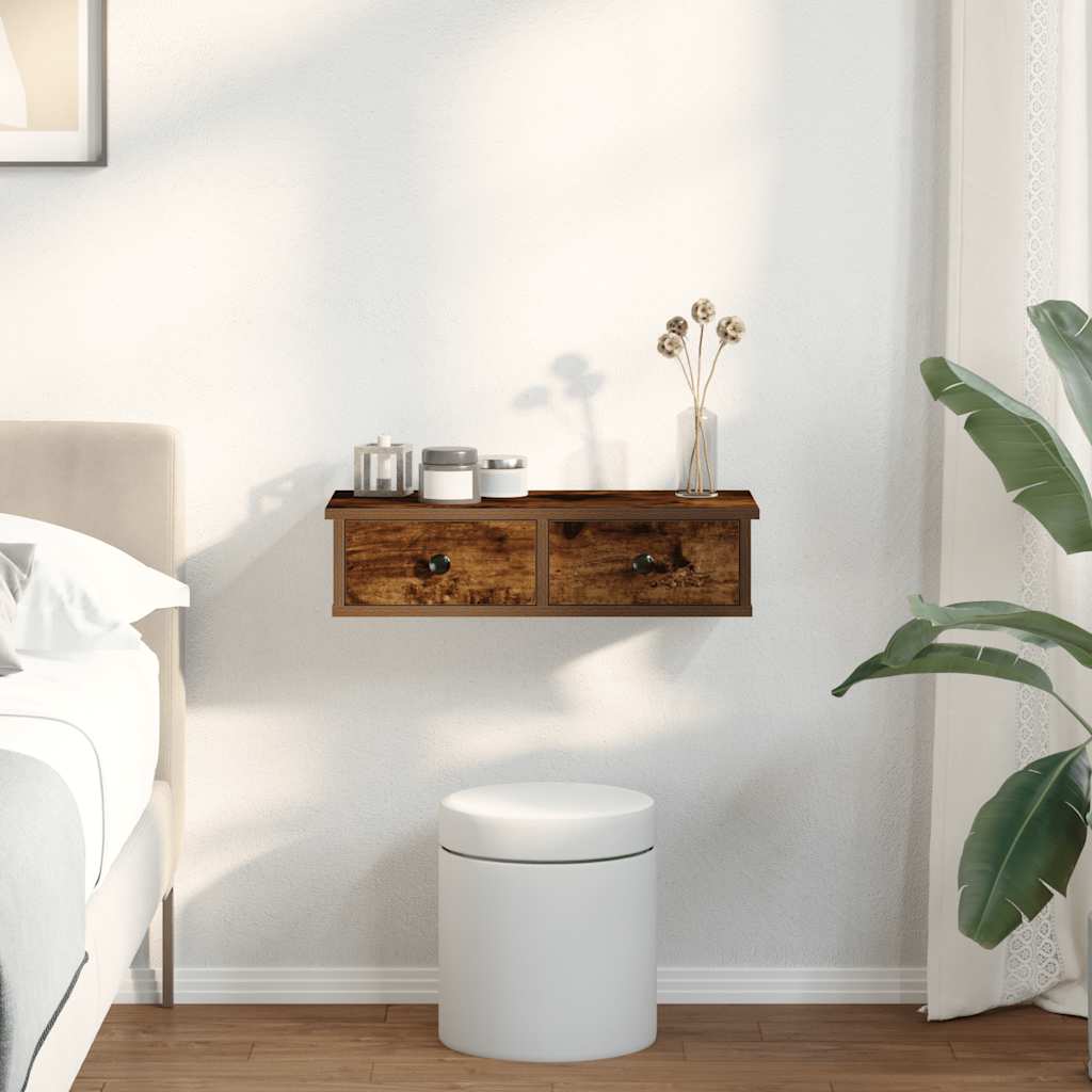 Wall Shelf with Drawers 60x28x15 cm Engineered Wood Width 60 cm Smoked oak