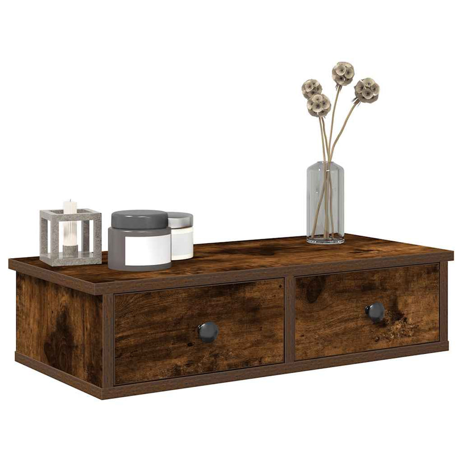vidaXL Wall Shelf with Drawers Smoked Oak 60x28x15 cm Engineered Wood 1