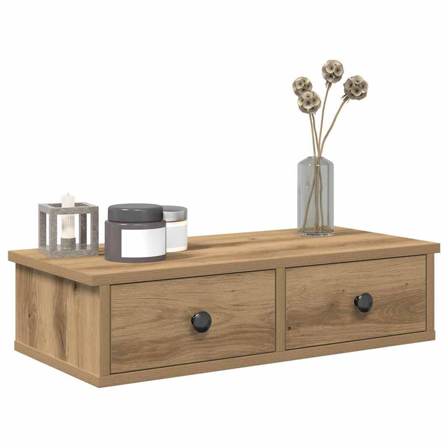 vidaXL Wall Shelf with Drawers Artisian Oak 60x28x15 cm Engineered Wood 1