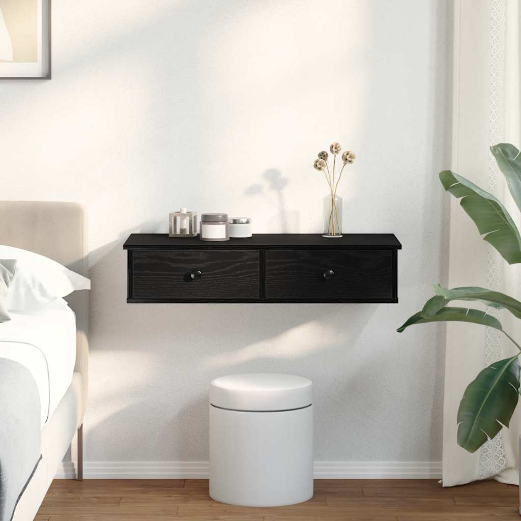 vidaXL Wall Shelf with Drawers Black 80x31x17 cm Engineered Wood 3