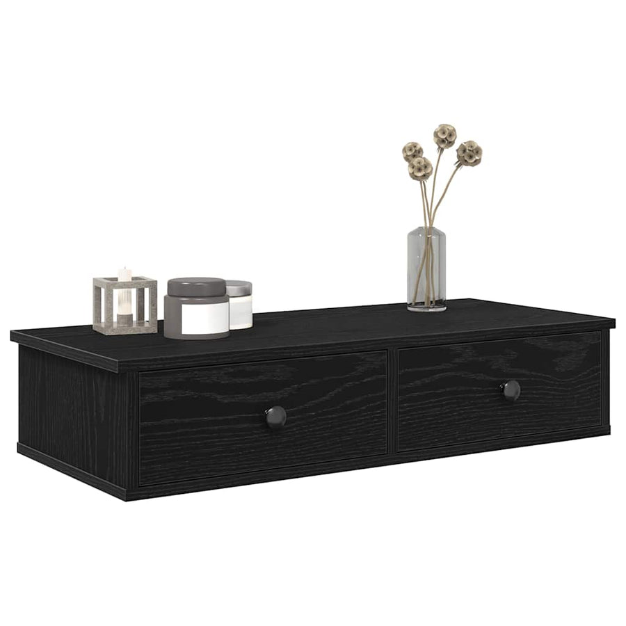 vidaXL Wall Shelf with Drawers Black 80x31x17 cm Engineered Wood 1