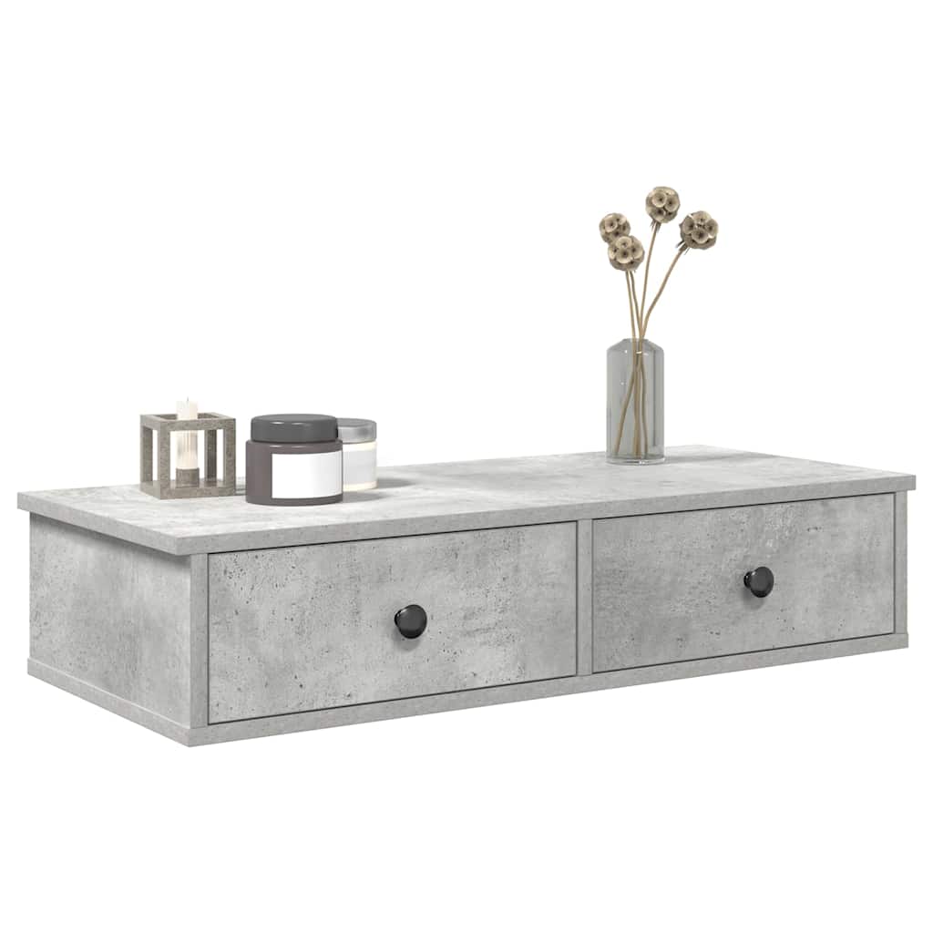 Wall Shelf with Drawers 80x34x17 cm Engineered Wood Width 80 cm Concrete grey