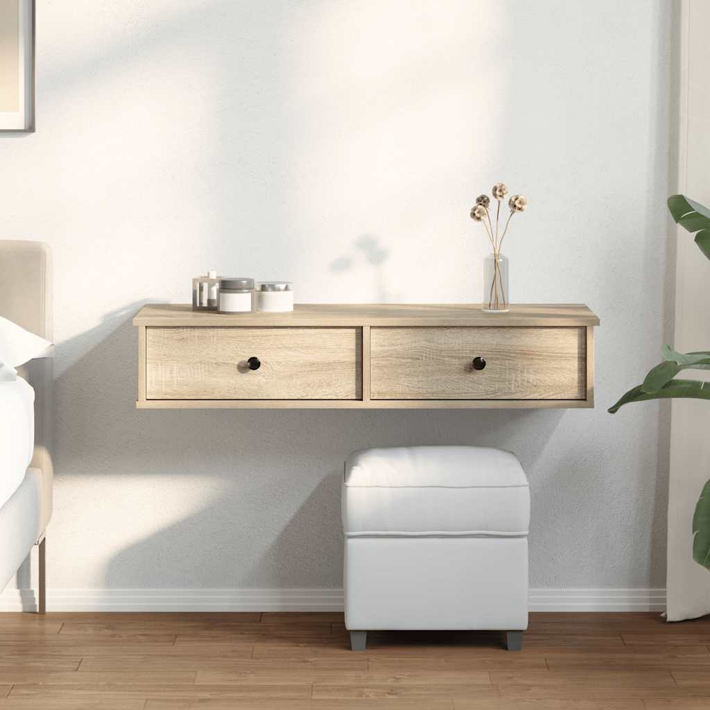 Wall Shelf with Drawers 100x37.5x19 cm Width 100 cm Sonoma oak