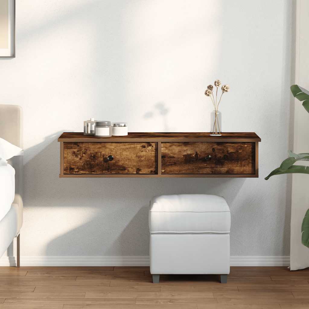 Wall Shelf with Drawers 100x37.5x19 cm Width 100 cm Smoked oak
