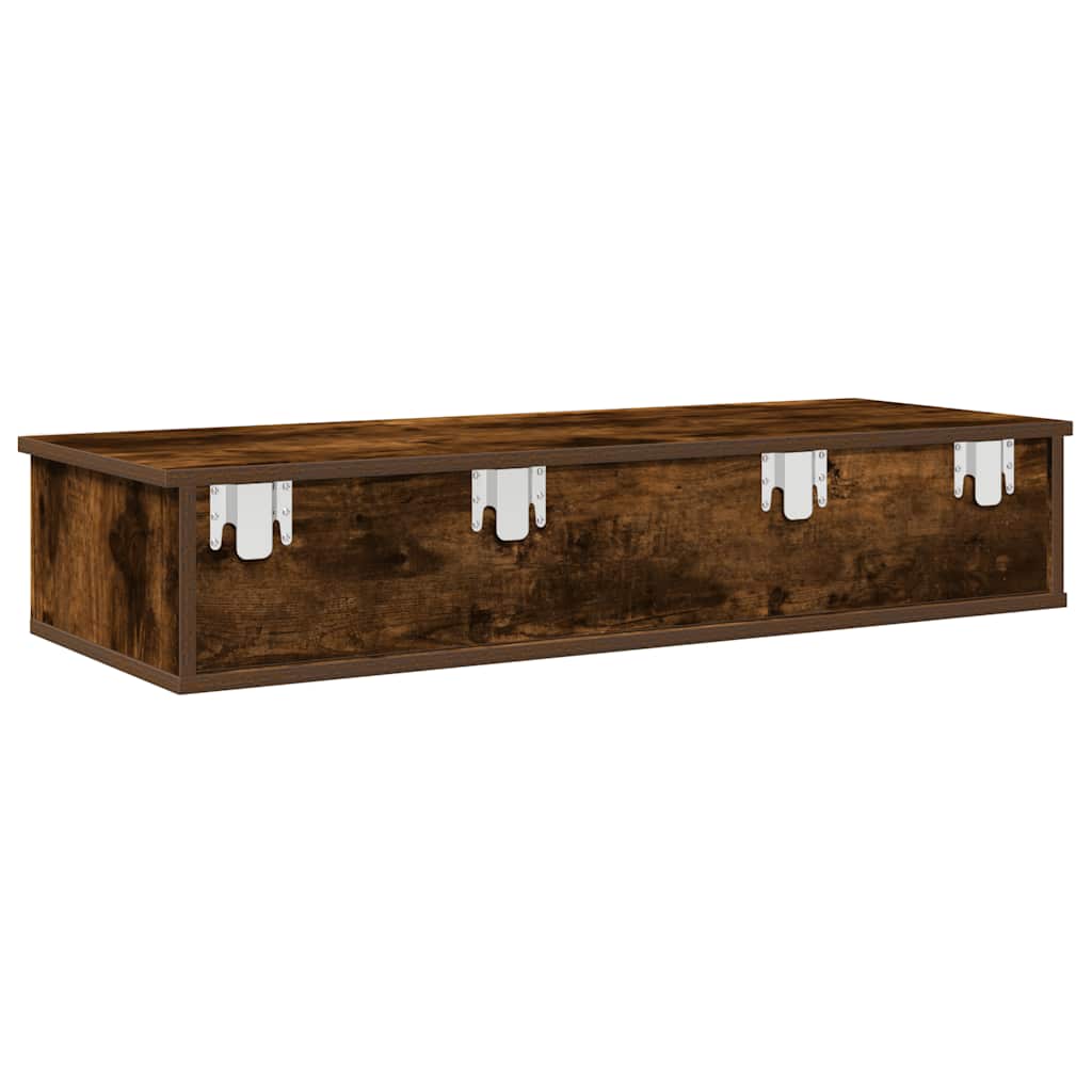 vidaXL Wall Shelf with Drawers Smoked Oak 100x37.5x19 cm Engineered Wood 6