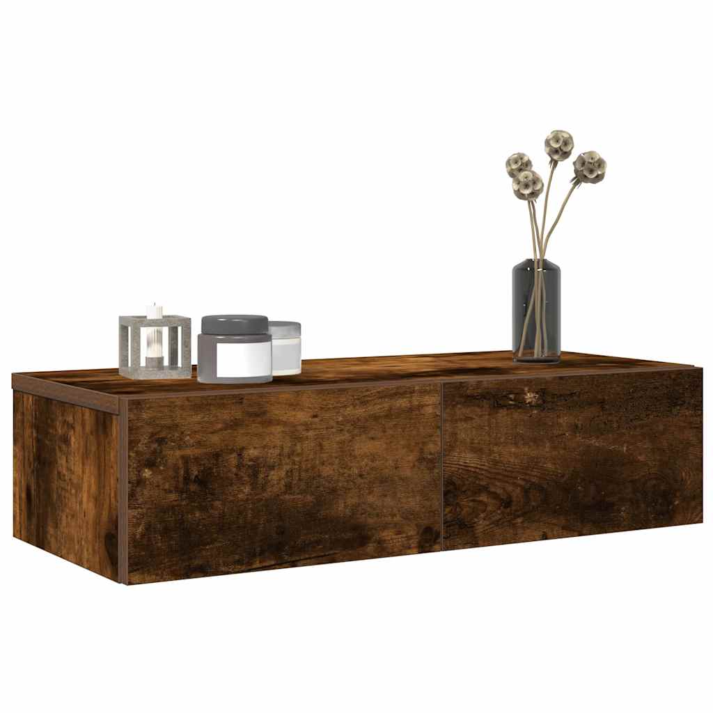 vidaXL Wall Shelf with Drawers Smoked Oak 60x26.5x15 cm Engineered Wood 1