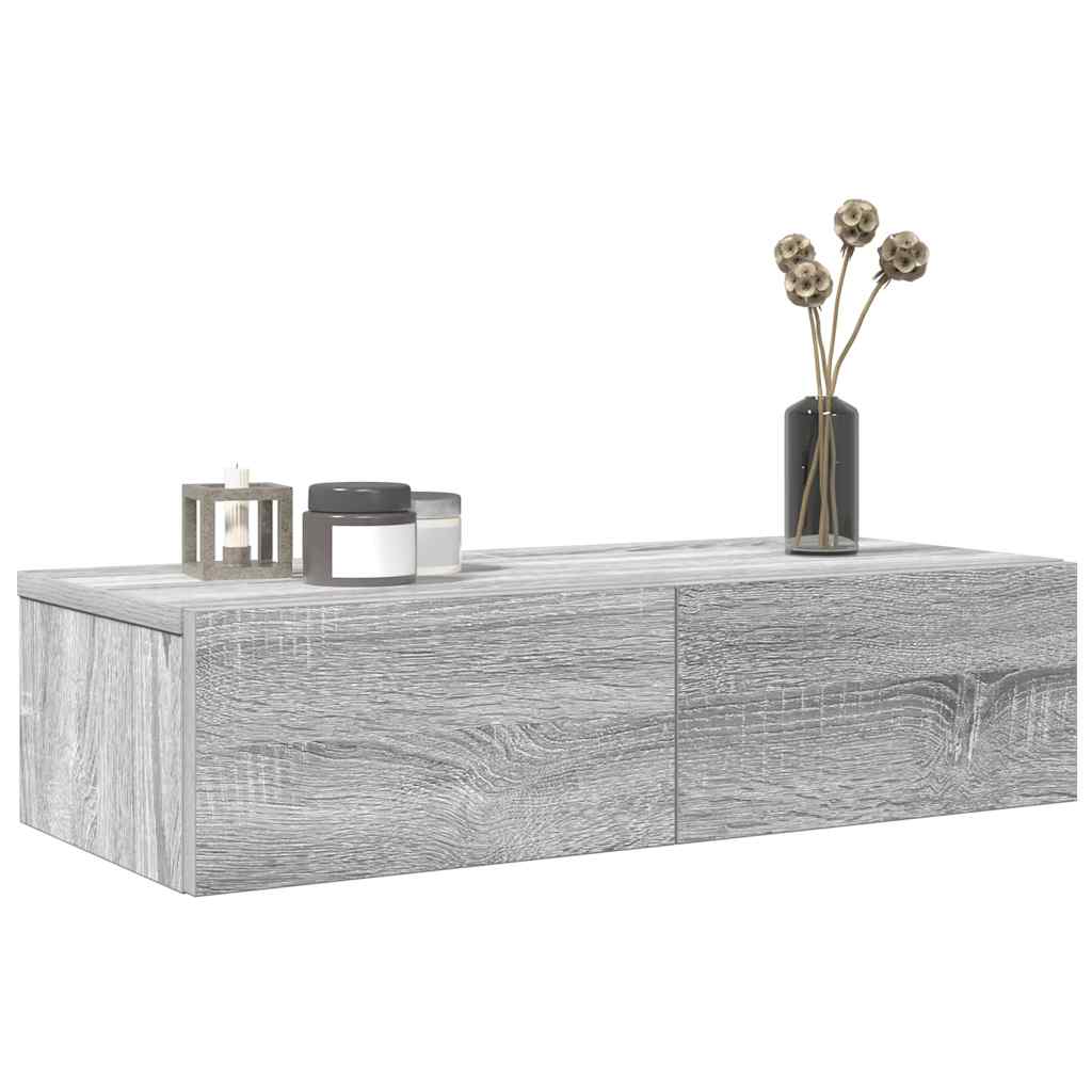 vidaXL Wall Shelf with Drawers Grey Sonoma 60x26.5x15 cm Engineered Wood 1