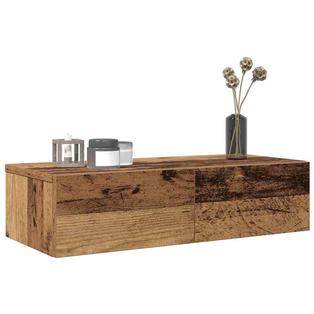 vidaXL Wall Shelf with Drawers Old Wood 60x26.5x15 cm Engineered Wood 1