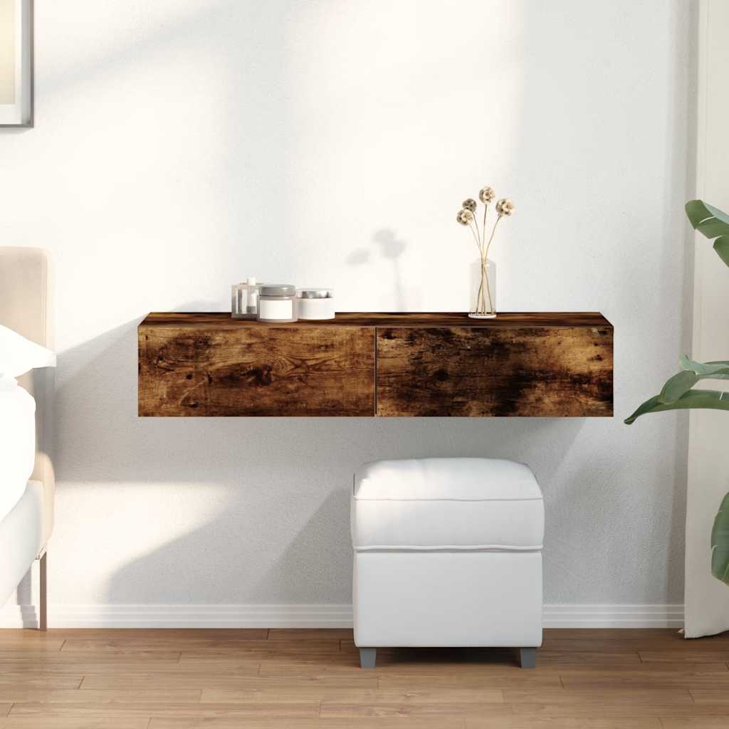Wall Shelf with Drawers 100x36x19 cm Engineered Wood Smoked oak