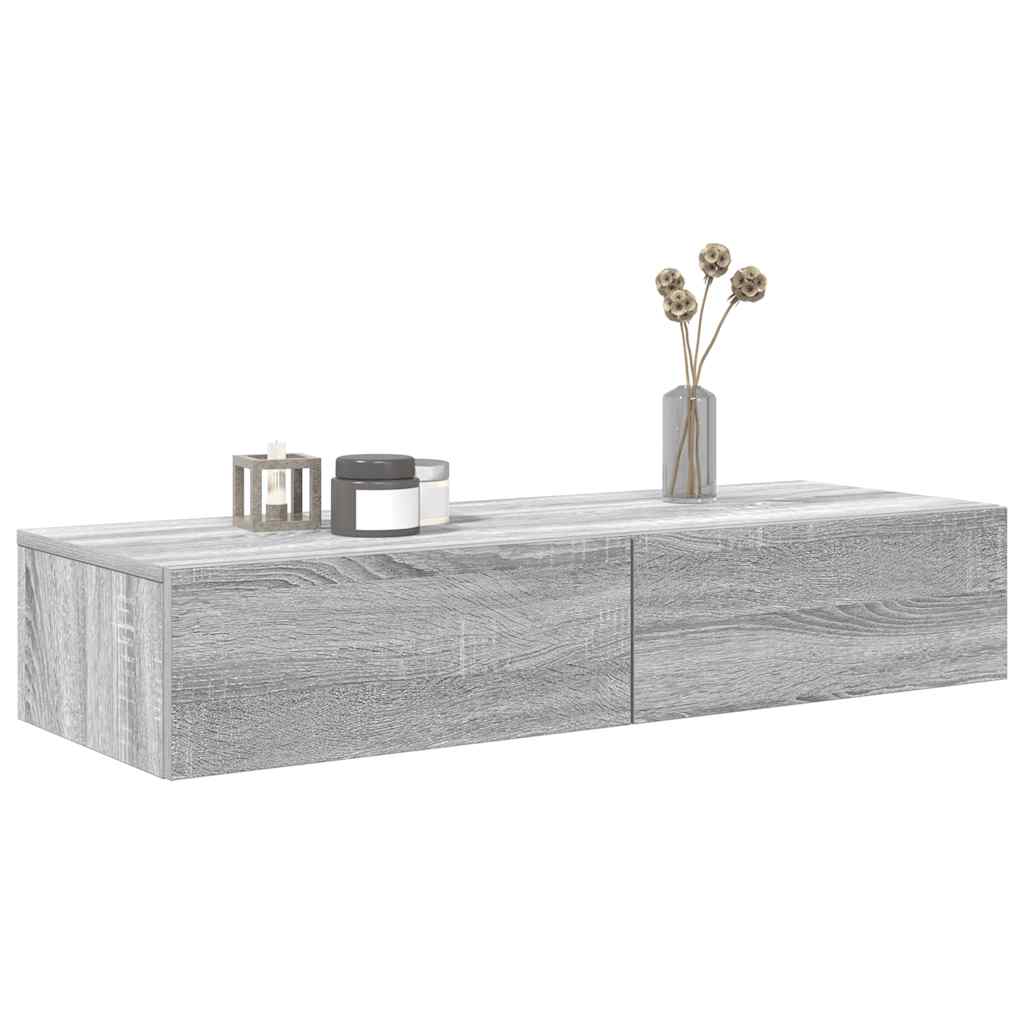 Wall Shelf with Drawers 100x36x19 cm Engineered Wood Grey sonoma