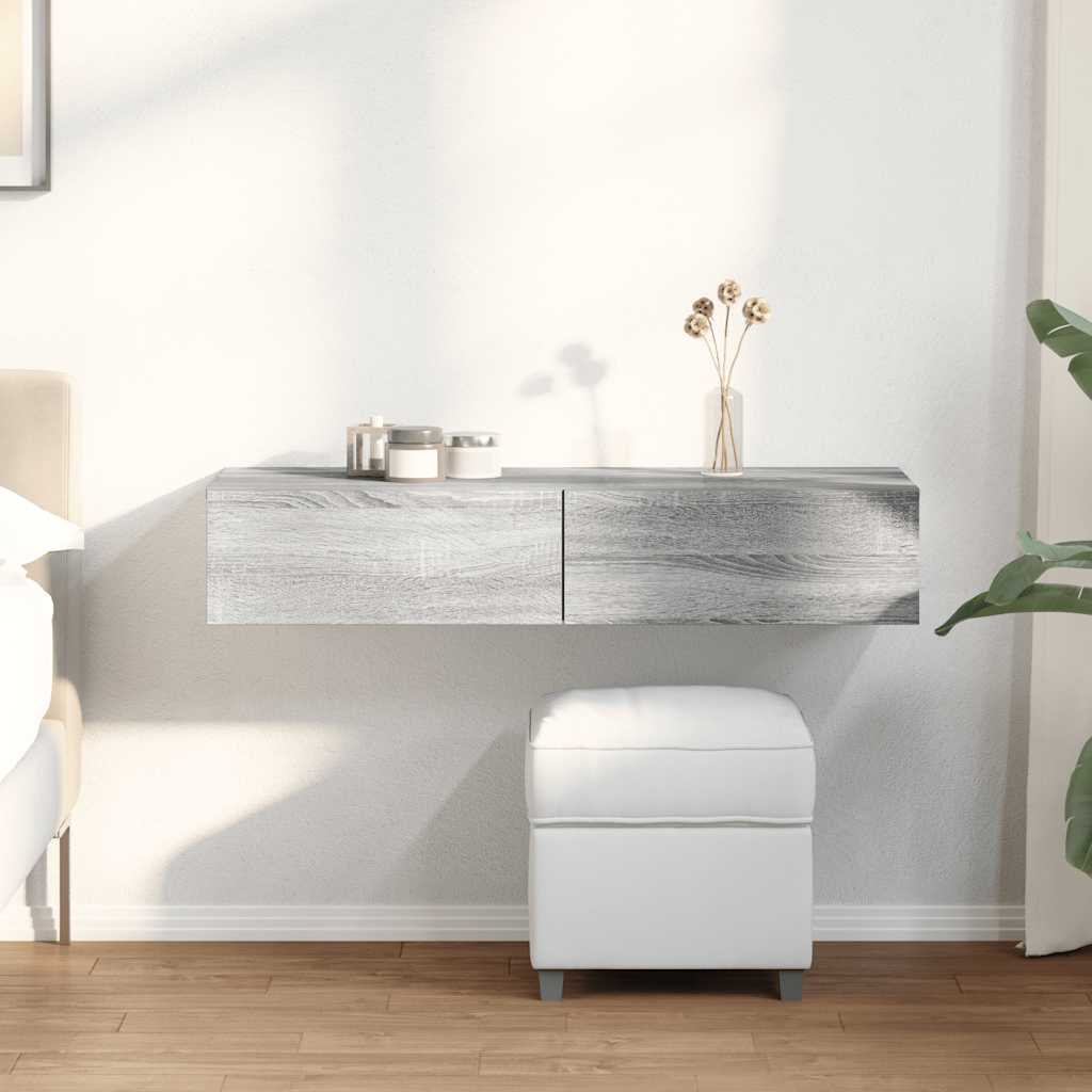 Wall Shelf with Drawers 100x36x19 cm Engineered Wood Grey sonoma
