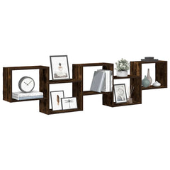 vidaXL Wall Cube Shelf 5 Compartments Smoked Oak Engineered Wood 1