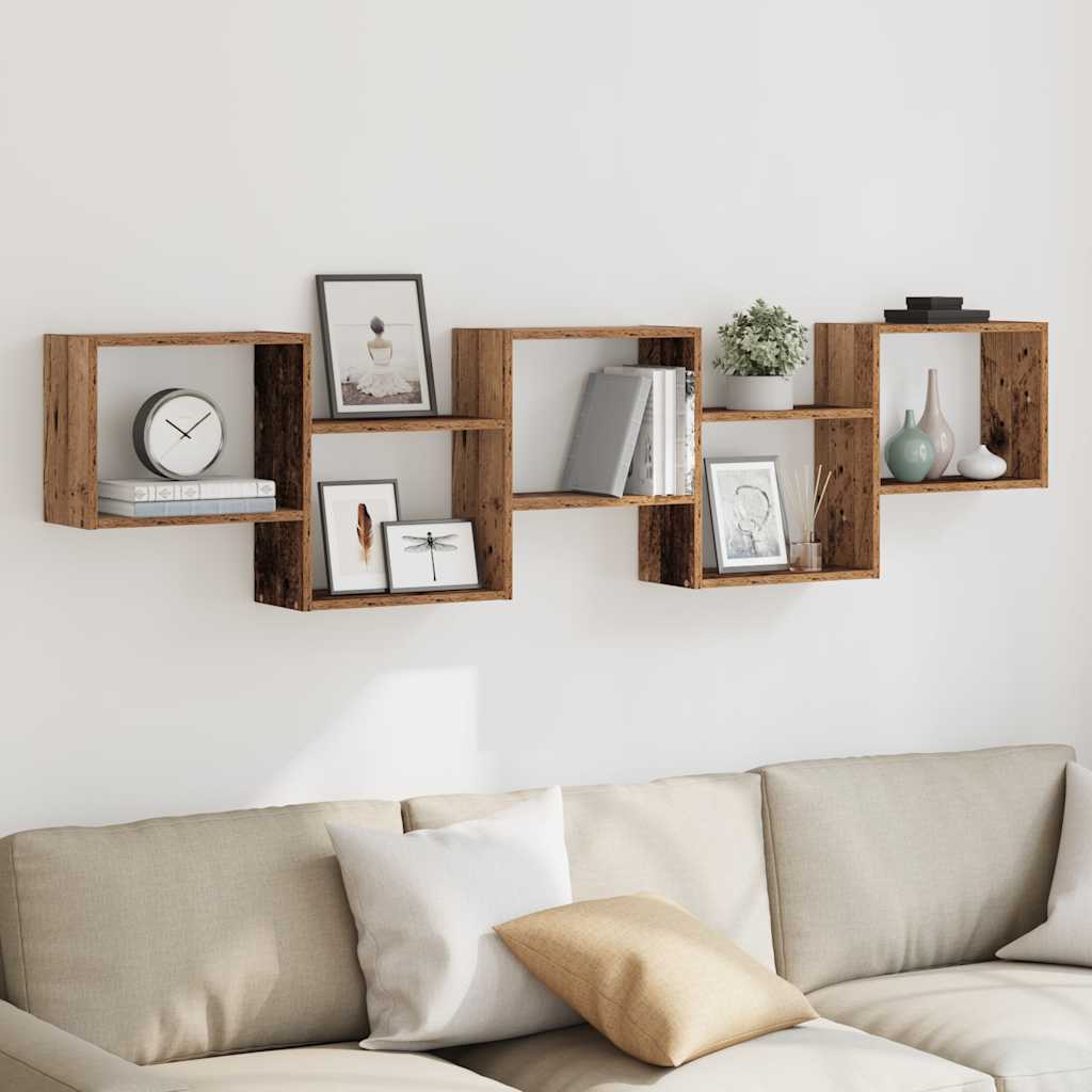 vidaXL Wall Cube Shelf 5 Compartments Old Wood Engineered Wood 3