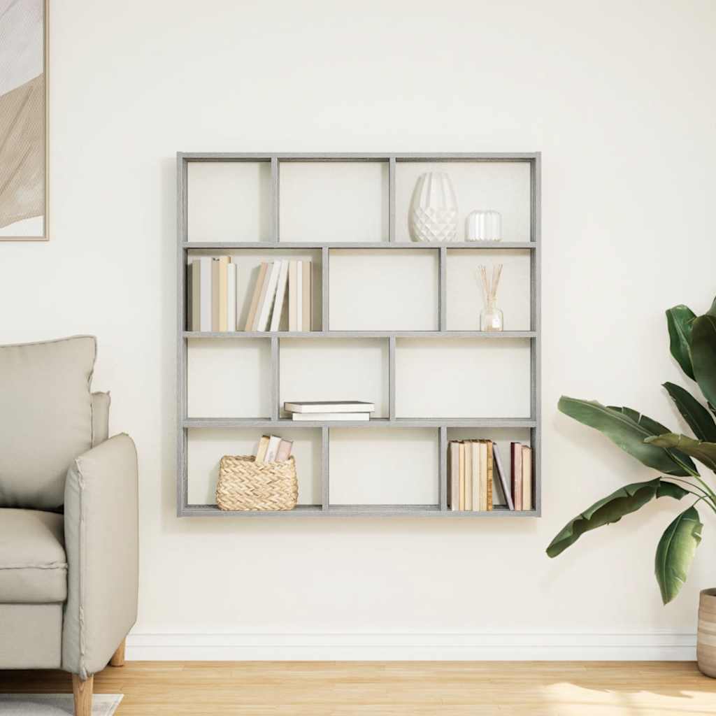 vidaXL Wall Cube Shelf 12 Compartments Grey Sonoma Engineered Wood 3