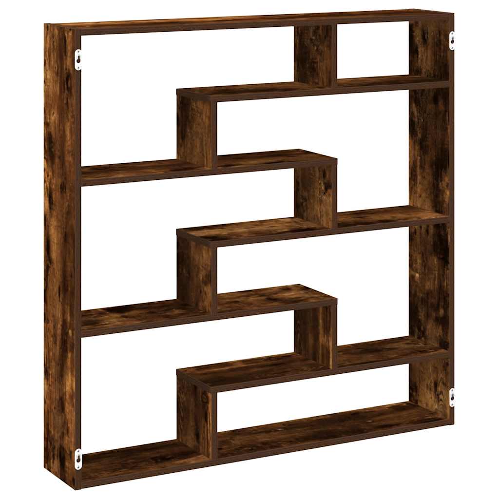 vidaXL Wall Cube Shelf 7 Compartments Smoked Oak Engineered Wood 2