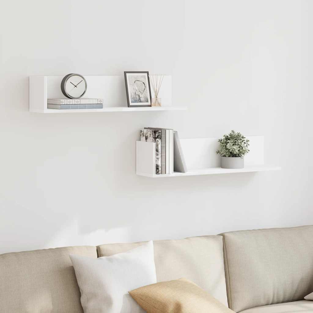 vidaXL Wall Shelves 2 pcs White 75x16.5x16.5 cm Engineered Wood 3
