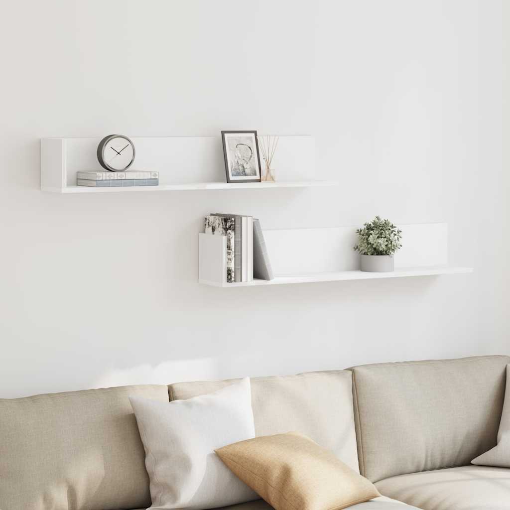vidaXL Wall Shelves 2 pcs White 100x16.5x16.5 cm Engineered Wood 3