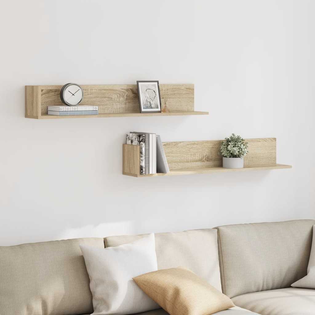 vidaXL Wall Shelves 2 pcs Sonoma Oak 100x16.5x16.5 cm Engineered Wood 3